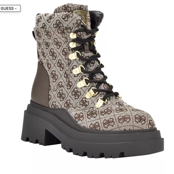 Guess Women's GWVaney2 Motorcycle Boot 7 Logo Lace up Faux Leather Block‎ Heel - Picture 1 of 9